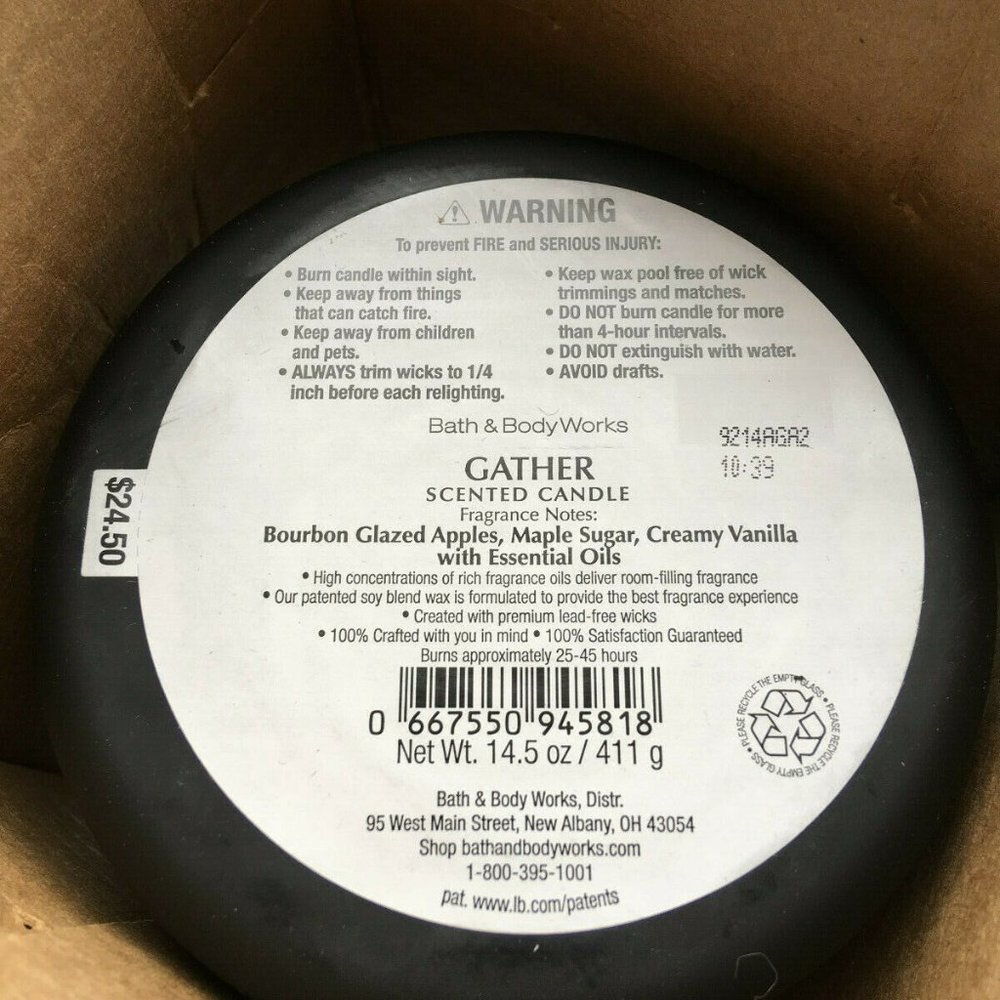 Bath and Body Works “Gather” Scented 3-Wick Candle Black Gold Label Rare - Picture 3 of 4